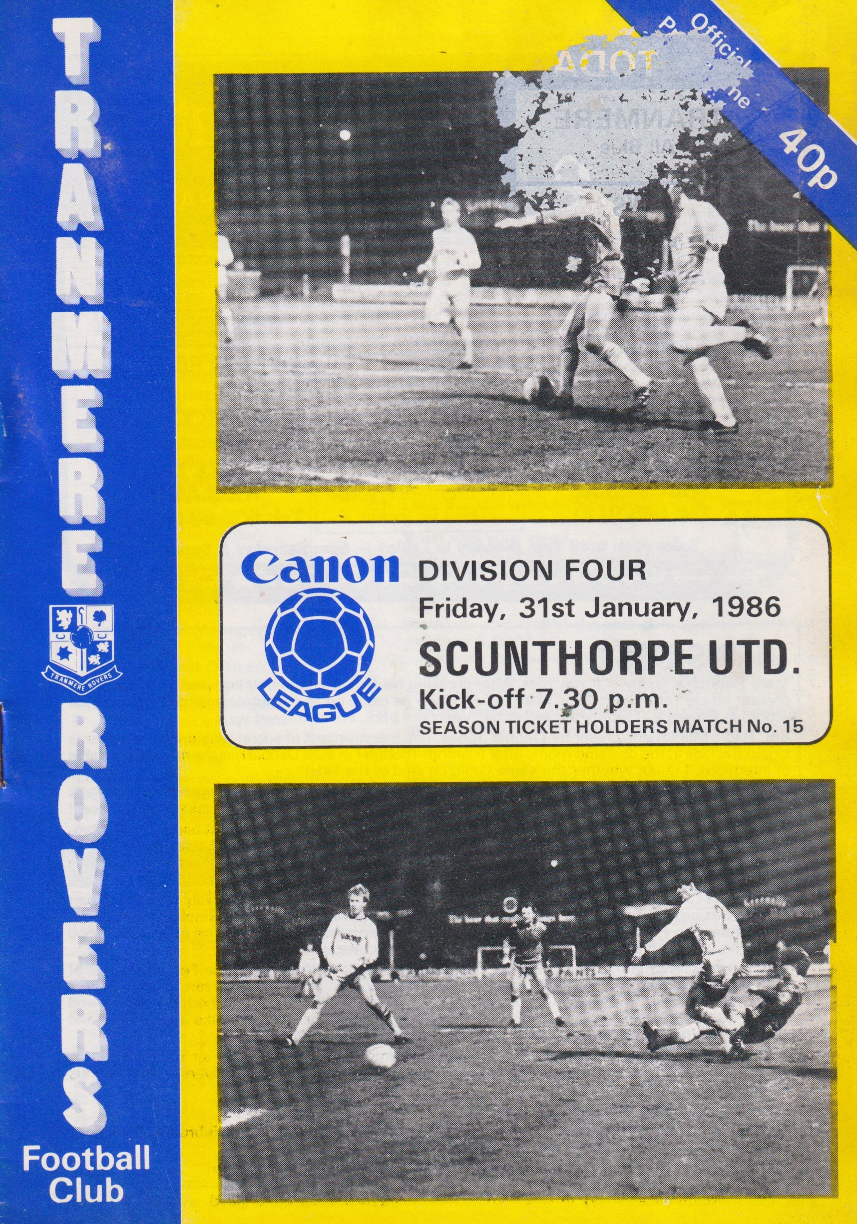 Tranmere Rovers v Scunthorpe United match programme
